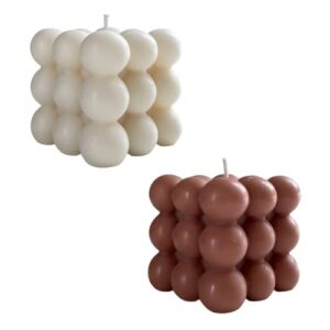 fade store bubble candle cube, 2 piece set, soy wax, aesthetic, scented, white and brown, nude, beige, beautiful for home decor and gifting, aromatherapy, harmony decorative candles