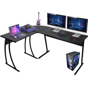 good & gracious l-shaped gaming desk, 58x44 inch l shape desk, corner desk for home office, modern home office study writing workstation l table, easy assembly, black