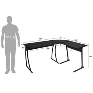 GOOD & GRACIOUS L-Shaped Gaming Desk, 58x44 Inch L Shape Desk, Corner Desk for Home Office, Modern Home Office Study Writing Workstation L Table, Easy Assembly, Black