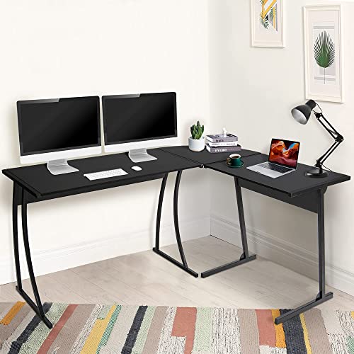 GOOD & GRACIOUS L-Shaped Gaming Desk, 58x44 Inch L Shape Desk, Corner Desk for Home Office, Modern Home Office Study Writing Workstation L Table, Easy Assembly, Black