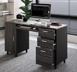 modern design by crafts & comfort venice computer desk - office desk with 3 drawers & cpu storage cabinet - laptop workstation with keyboard tray & cable hole - home & office supplies -slate/black