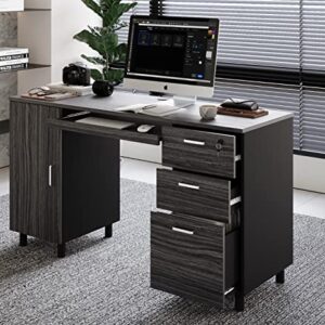 Modern Design By Crafts & comfort Venice Computer Desk - Office Desk with 3 Drawers & CPU Storage Cabinet - Laptop Workstation with Keyboard Tray & Cable Hole - Home & Office Supplies -Slate/Black