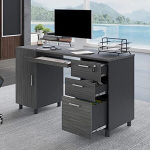 Modern Design By Crafts & comfort Venice Computer Desk - Office Desk with 3 Drawers & CPU Storage Cabinet - Laptop Workstation with Keyboard Tray & Cable Hole - Home & Office Supplies -Slate/Black