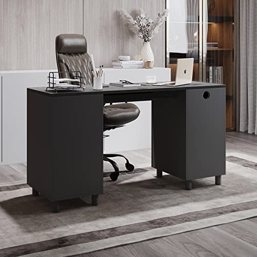 Modern Design By Crafts & comfort Venice Computer Desk - Office Desk with 3 Drawers & CPU Storage Cabinet - Laptop Workstation with Keyboard Tray & Cable Hole - Home & Office Supplies -Slate/Black