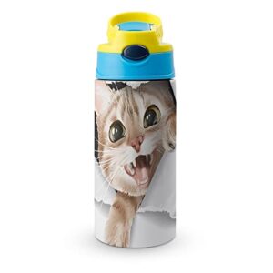 thermos cup 500ml cartoon cat insulated water bottle with straw for sports and travel