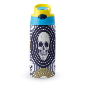 thermos cup 500ml circle skull insulated water bottle with straw for sports and travel