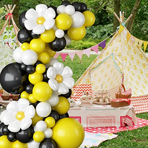 Black Yellow Balloon Garland Arch Kit,97Pcs Black Yellow and White Daisy aluminum film Latex Balloons for Baby Shower Wedding Birthday Graduation Anniversary Bachelorette Party Decorations