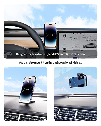 Marnana Fast Charging Wireless Car Charger Mount, Magnetic Foldable Car Phone Holder for Tesla Model 3/Y Designed for MagSafe Compatible with iPhone 12/13/14 Series