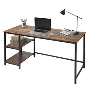 good & gracious industrial home office desk, 55 inch rustic desk with shelf, wooden corner desk for home office, small desk for small space, simple home office study writing workstation, easy assembly