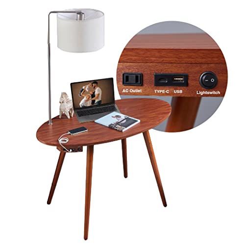 FENLO Future Oval - 45.5" Mid-Century Desk with Charging Station, Home Office Desk with USB, USB-C, and Power Outlet, Smart Work Table for Home Office, Round Table with USB Charging (Walnut)