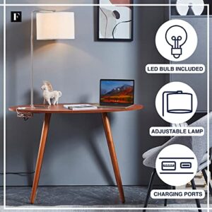 FENLO Future Oval - 45.5" Mid-Century Desk with Charging Station, Home Office Desk with USB, USB-C, and Power Outlet, Smart Work Table for Home Office, Round Table with USB Charging (Walnut)