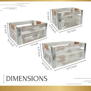 Gozo Wooden Storage Crates Set of 3 – Rustic Farmhouse Nesting Crates with Handles – Wood Boxes for Crafts – Decorative Storage Crate – Farmhouse Decor for Living Room, Bathroom, Kitchen & Bedroom