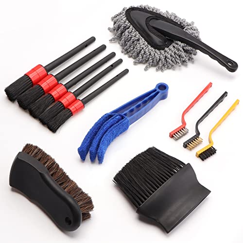 Jerbor Car Duster Interior Kit,Multiple Soft Detailing Brush Set for Car Wheels, Carpet, Leather Seat, AC Vents, Dashboard Cleaning