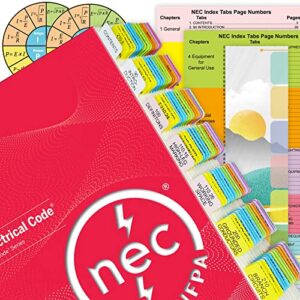 2023 NEC Code Book Tabs (Book not Included), 124 Printed NEC Tabs with 16 Blank Tabs, Color-Coded and Laminated, with Wire Chart & 2 Ohm's Law Stickers