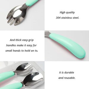 Jenbode Baby Fork and Spoon Set with Carry Case Baby Training Utensils Self Feeding Toddler Silverware Silicone and Stainless Steel Kids and Toddler Utensil Set