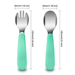 Jenbode Baby Fork and Spoon Set with Carry Case Baby Training Utensils Self Feeding Toddler Silverware Silicone and Stainless Steel Kids and Toddler Utensil Set