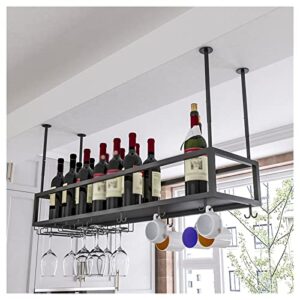 dickis hanging wine rack with glass holder and shelf, adjustable height and width metal ceiling bar wine glass rack, industrial wall mounted wine and glass rack (color : black, size : 100x25x21cm)