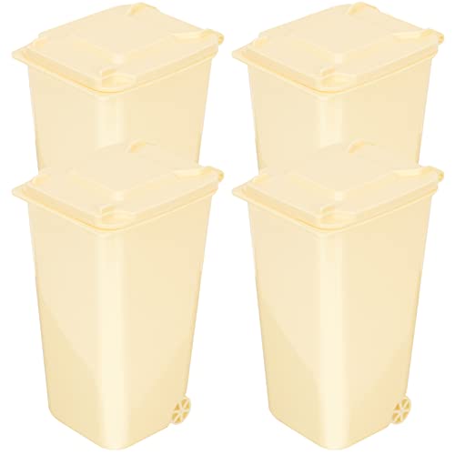 Zerodeko Trash Cans 4pcs Mini Trash Can Desktop Waste Garbage Bin with Lid Wastebasket Countertop Wastebasket Trash Can for Home Office Vanity Tabletop Bedroom Bathroom Yellow Small Trashcan