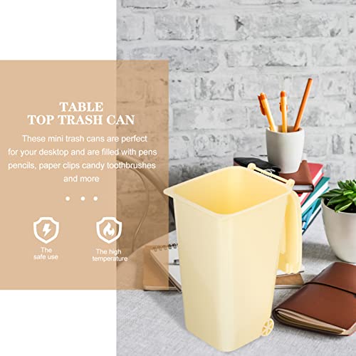 Zerodeko Trash Cans 4pcs Mini Trash Can Desktop Waste Garbage Bin with Lid Wastebasket Countertop Wastebasket Trash Can for Home Office Vanity Tabletop Bedroom Bathroom Yellow Small Trashcan