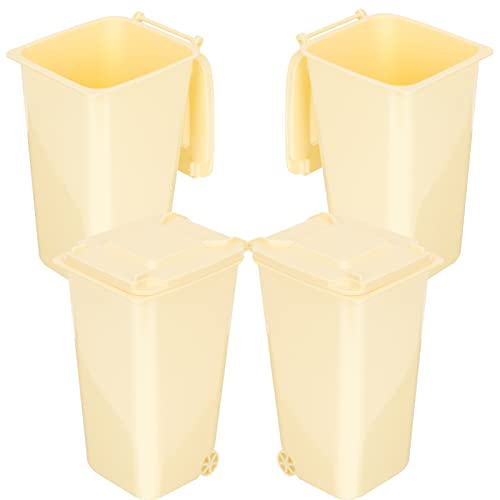 Zerodeko Trash Cans 4pcs Mini Trash Can Desktop Waste Garbage Bin with Lid Wastebasket Countertop Wastebasket Trash Can for Home Office Vanity Tabletop Bedroom Bathroom Yellow Small Trashcan