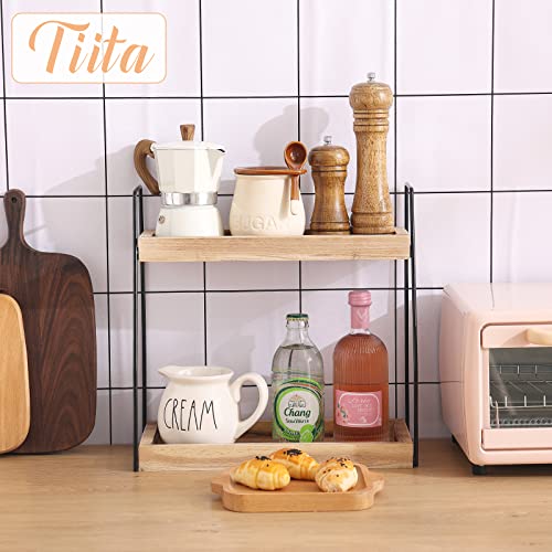 Tiita 2 Tier Bathroom Counter Organizer, Wood Bathroom Countertop Organizer, Kitchen Spice Rack Storage Shelf, Standing Vanity Tray for Countertop, Coffee Station Organizer