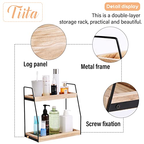 Tiita 2 Tier Bathroom Counter Organizer, Wood Bathroom Countertop Organizer, Kitchen Spice Rack Storage Shelf, Standing Vanity Tray for Countertop, Coffee Station Organizer