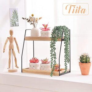 Tiita 2 Tier Bathroom Counter Organizer, Wood Bathroom Countertop Organizer, Kitchen Spice Rack Storage Shelf, Standing Vanity Tray for Countertop, Coffee Station Organizer