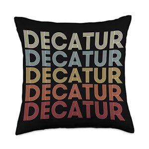 decatur georgia decatur ga retro vintage text throw pillow, 18x18, multicolor