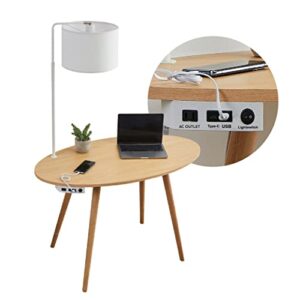 fenlo future oval - 45.5" mid-century desk with charging station, home office desk with usb, usb-c, and power outlet, smart work table for home office, round table with usb charging (natural wood)