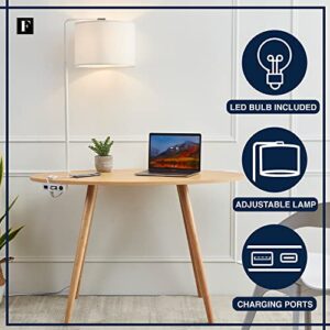 FENLO Future Oval - 45.5" Mid-Century Desk with Charging Station, Home Office Desk with USB, USB-C, and Power Outlet, Smart Work Table for Home Office, Round Table with USB Charging (Natural Wood)