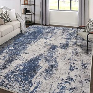area rug living room rugs: 5x7 large soft indoor carpet modern abstract decor rug with non slip rubber backing for under dining table nursery home office bedroom blue