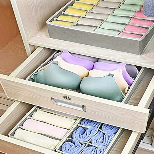 YUEARN Drawer Organizers for Clothing, Foldable Drawer Organizer Divider Closet Closet Organizers and Storage Boxes for Clothes, Underwear, Bras, Lingerie, Tie, Socks, Accessories (4 Pack, Gray)