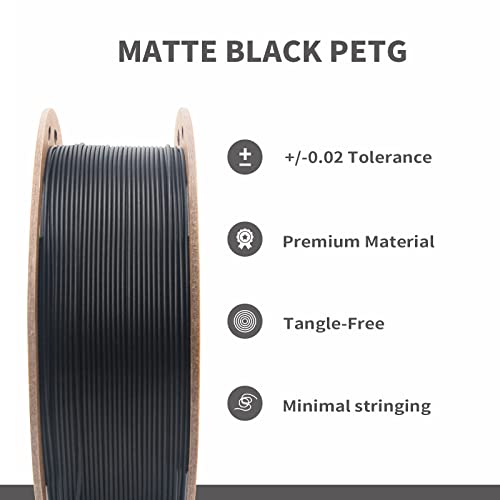 JAREES Petg Filament 1.75,Matte Black Petg Vacuum Sealed,Adhere Well 1kg Carton Spool Matte 3D Printer Filament,Dimensional Accuracy 1.75mm ±0.02mm,Print with Most 3D Printers Using 3D Filament