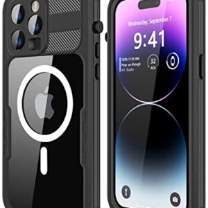 Protebox for iPhone 14 Pro Max Waterproof Case, Built-in 9H Tempered Glass Screen [12 FT Military Drop-Proof] [Full Body Shockproof Dustproof] Protective Phone Case 6.7" (Black/Clear)