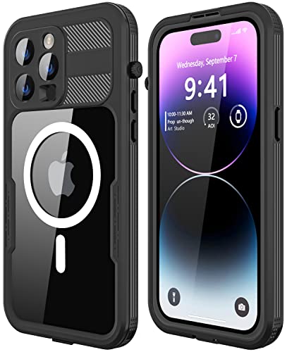 Protebox for iPhone 14 Pro Max Waterproof Case, Built-in 9H Tempered Glass Screen [12 FT Military Drop-Proof] [Full Body Shockproof Dustproof] Protective Phone Case 6.7" (Black/Clear)