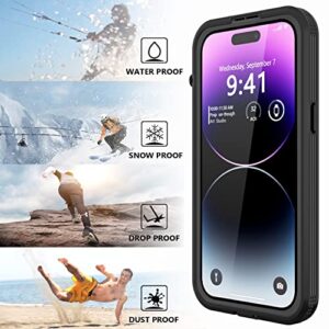 Protebox for iPhone 14 Pro Max Waterproof Case, Built-in 9H Tempered Glass Screen [12 FT Military Drop-Proof] [Full Body Shockproof Dustproof] Protective Phone Case 6.7" (Black/Clear)