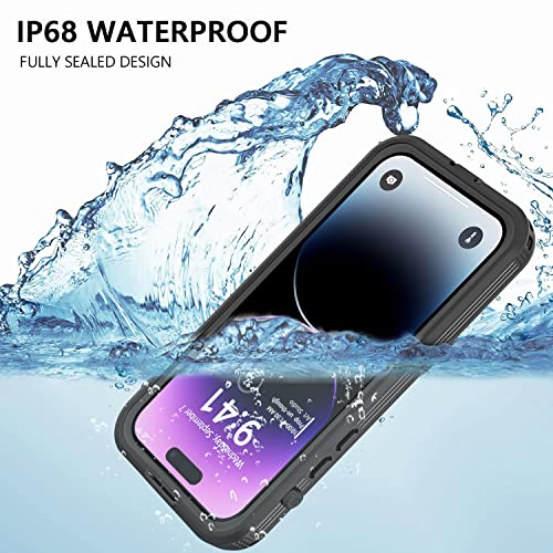 Protebox for iPhone 14 Pro Max Waterproof Case, Built-in 9H Tempered Glass Screen [12 FT Military Drop-Proof] [Full Body Shockproof Dustproof] Protective Phone Case 6.7" (Black/Clear)