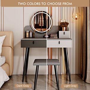 DOLILO 35" Makeup Vanity Desk with Mirror and Lights and Table Set with Vanity Stool 3 Sliding Drawers 3 Modes Brightness Adjustable, (Iron Grey)