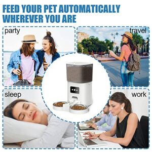 ASIRZAN Automatic Cat Feeders 2 Cat 6L, 2.4G WiFi Smart Pet Feeder with APP Control for Cats and Dogs Dry Food Dispenser with 2 Stainless Steel Bowl, Desiccant Bag, 10s Voice Recorder