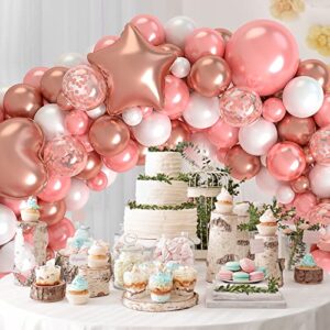 Rose Gold Balloon Arch Kit, JOGMAS 5/12/18 Inch Rose Gold Balloon Garland Kit with White Rose Gold Confetti Balloons for Woman Princess Girl Birthday Engagement Wedding Theme Party Decorations