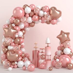 rose gold balloon arch kit, jogmas 5/12/18 inch rose gold balloon garland kit with white rose gold confetti balloons for woman princess girl birthday engagement wedding theme party decorations