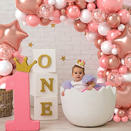 Rose Gold Balloon Arch Kit, JOGMAS 5/12/18 Inch Rose Gold Balloon Garland Kit with White Rose Gold Confetti Balloons for Woman Princess Girl Birthday Engagement Wedding Theme Party Decorations