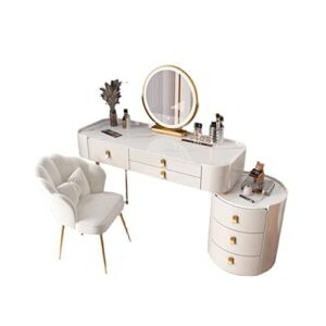 mvtex vanity dressing table set luxury makeup bench with 3 colors led hd mirror,comfortable stool drawers cabinet,modern simple style,for girl's gift (color : tempered glass, size : 120cm)