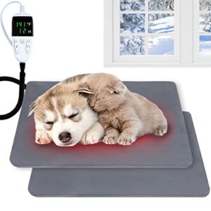 2 pack pet heating pad, 86-141 degree fahrenheit adjustable temperature cat dog heating pad with timer auto power off waterproof warming mat with steel cord (gray, 16 x 24 inch)