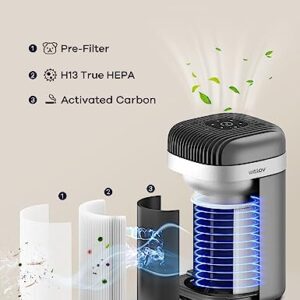 Air Purifiers for Bedroom: Welov H13 True HEPA Air Purifiers for Pets Allergens Removal to 0.1 Microns, 23db Quiet, Night Light, Air Cleaner Odor Eliminator for Pet Hair Pollen Smoke Dust, Ozone Free