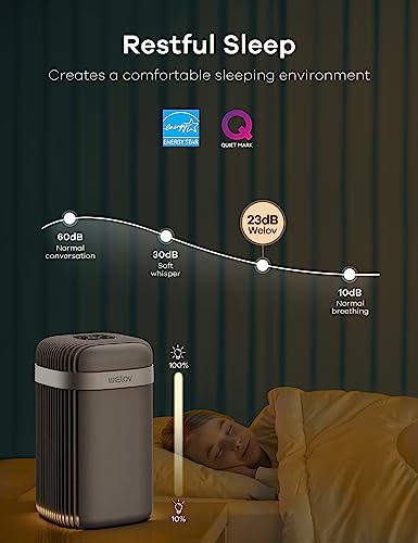 Air Purifiers for Bedroom: Welov H13 True HEPA Air Purifiers for Pets Allergens Removal to 0.1 Microns, 23db Quiet, Night Light, Air Cleaner Odor Eliminator for Pet Hair Pollen Smoke Dust, Ozone Free