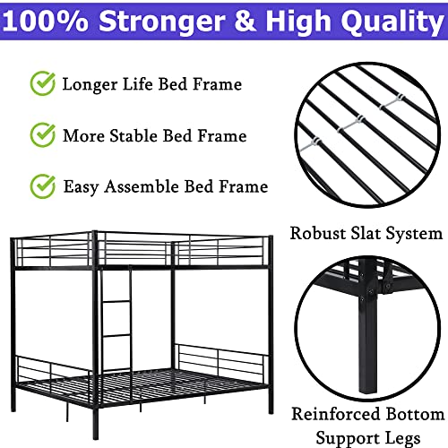 Queen Bunk Beds for Adults, Higher Quality Queen Over Queen Bunk Bed, Heavy Duty Metal Queen Bunk Bed Size for Adults and Kids, Modern Style Bunk Bed Queen Over Queen, Easy Assemble Space Saving