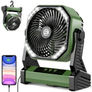 battery operated camping fan, 20000mah rechargeable portable fan, 4 speed outdoor fan with led light and hook for tent car travel jobsite fishing outdoor hurricane power outage