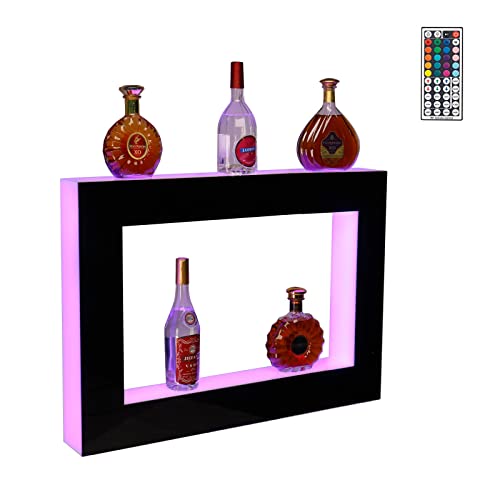 ROVSUN Wall Mounted LED Lighted Liquor Bottle Display Shelf 36 Inch Bar Shelf with Remote Control, Illuminated Liquor Shelves LED Bar Shelves Man Cave Bar Accessories Commercial Home