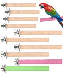 10 pack bird perch, bird stand set bird cage accessories natural wood toy perch parrot toys natural branch standing stick for budgies love birds finches small and medium-sized bird toys